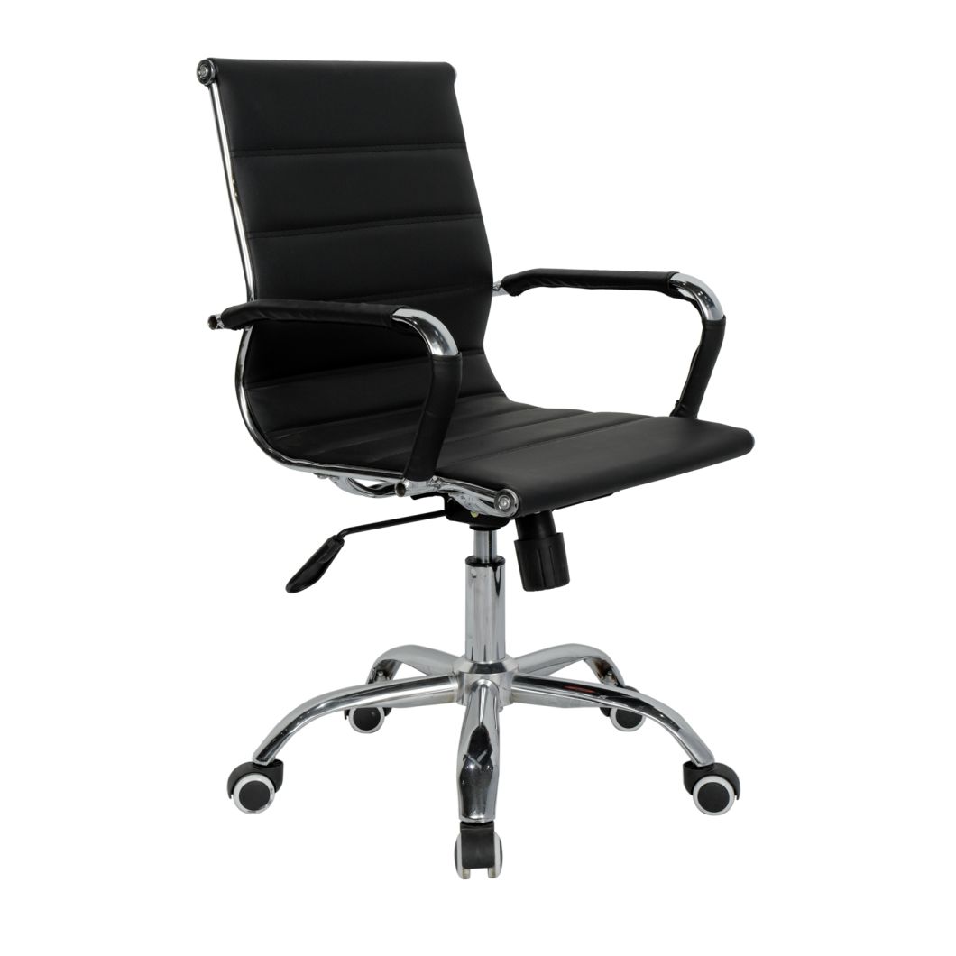 Black Ribbed Leather Executive Adjustable Swivel Office Chair