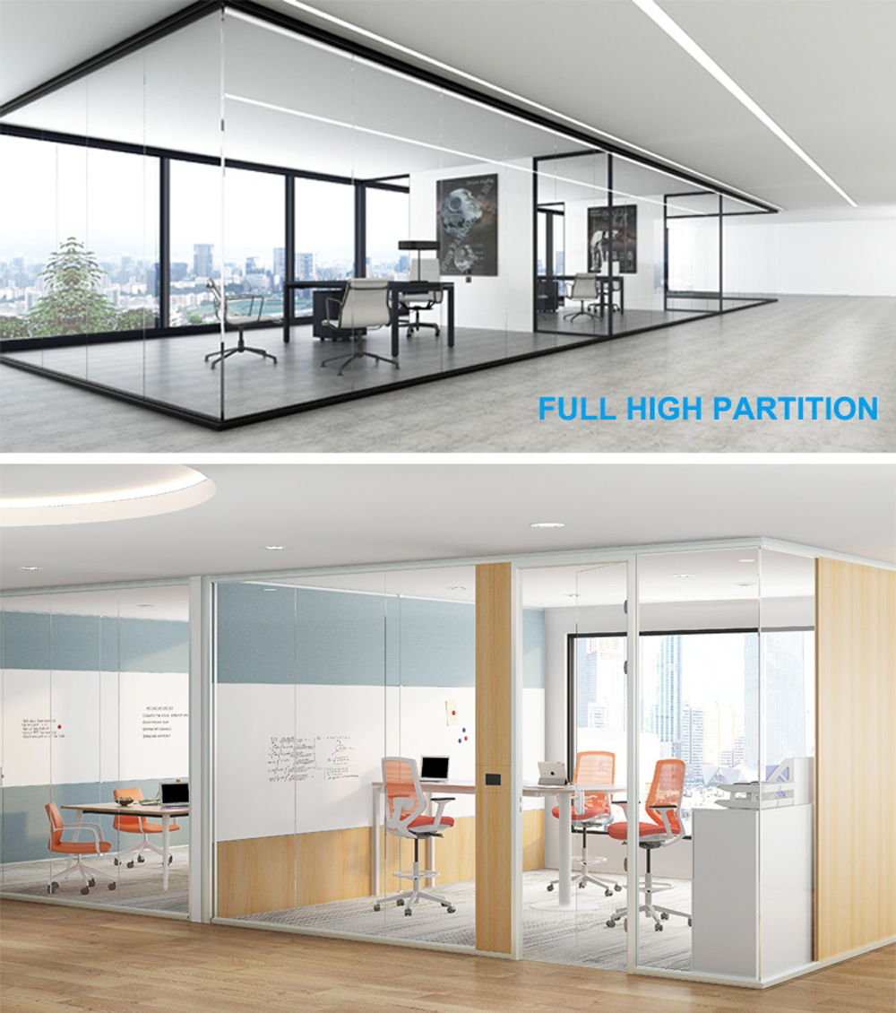 Commercial Acoustic Wall Aluminium Frame Office Partition Tempered Glass Partition