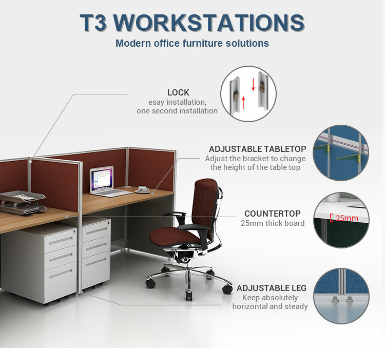 Commercial System Desk Aluminum Frame Office Workstation Modern Cubicle Partition