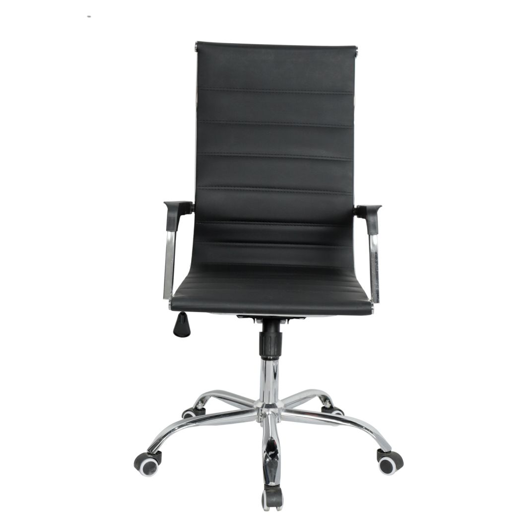 High-Back Black Leather Soft Executive Swivel Office Chair with Chrome Base and Arms