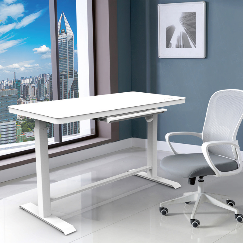 New Arrival Electric Hight Adjustment Table Modern Glass Standing Desk with Drawers