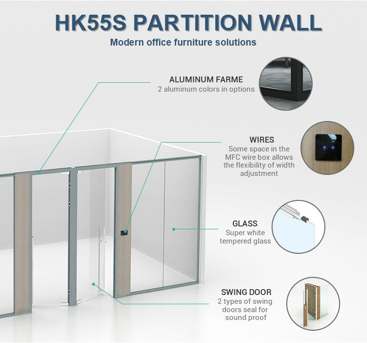 Professional Design Aluminum Partition Frames Office Furniture Glass Office Partitions