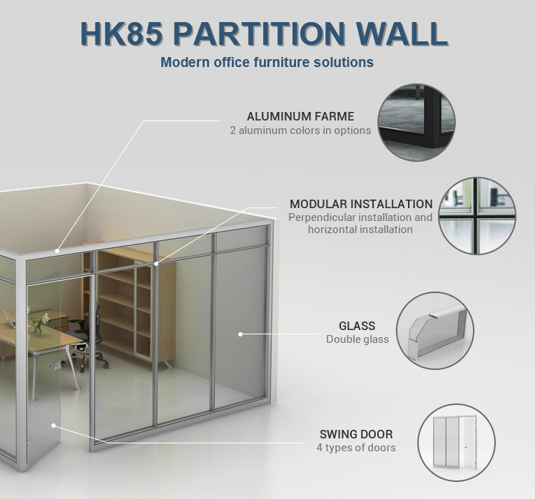 Wholesale Aluminum Office Partition Profile Soundproof Room Divider Glass Partition