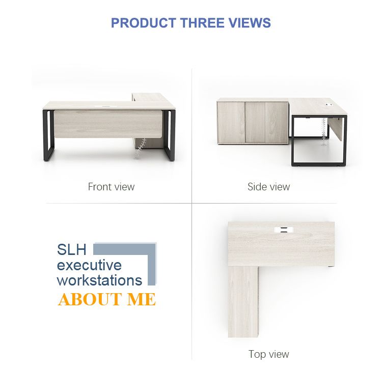 Factory Table Furniture Modern Secretary Desk Luxury L Shape Manager Desk with Side Cabinet