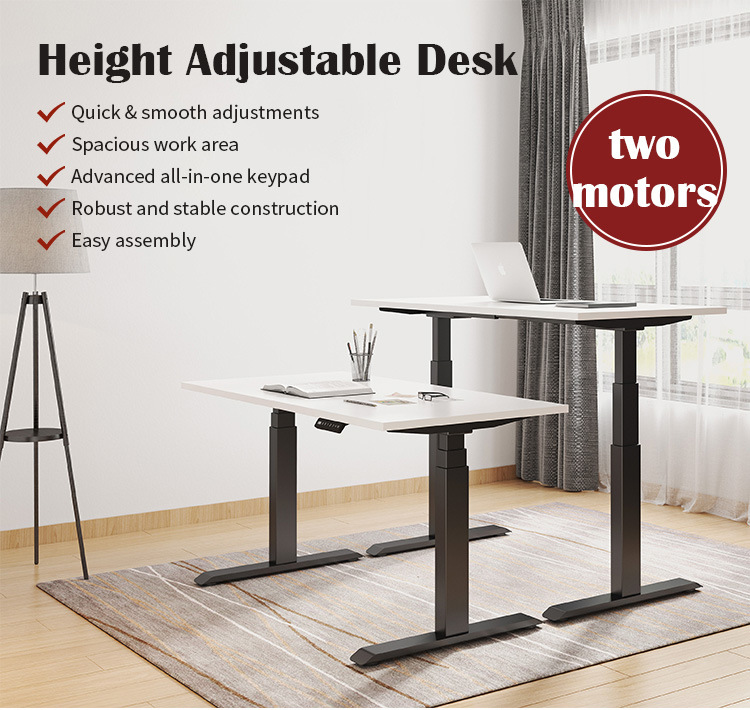 Factory Wholesale Black Electric Adjustable Desk Modern Dual Motor Sit Stand Desk