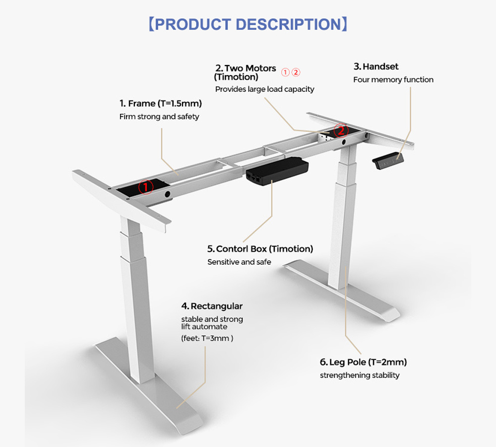 Factory Wholesale White Electric Desk Height Adjustable Standing Workstation with Screen