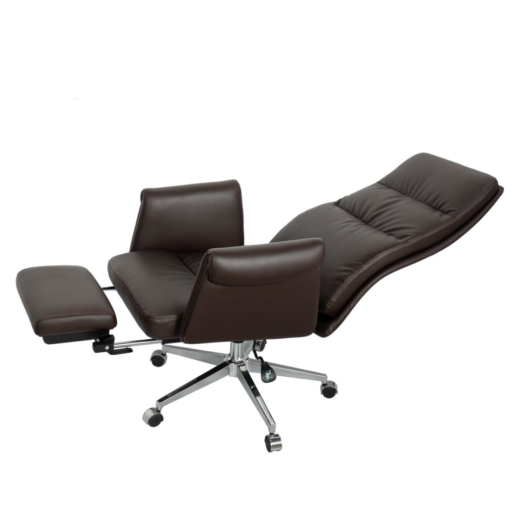High Back Leather Chair Multi-Shift Swivel Office Chair with Lumbar Support Knob and Padded Arms
