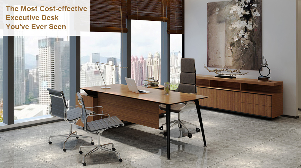 Modern L Shaped CEO Desk Black Executive Table Luxury Boss Office Desk