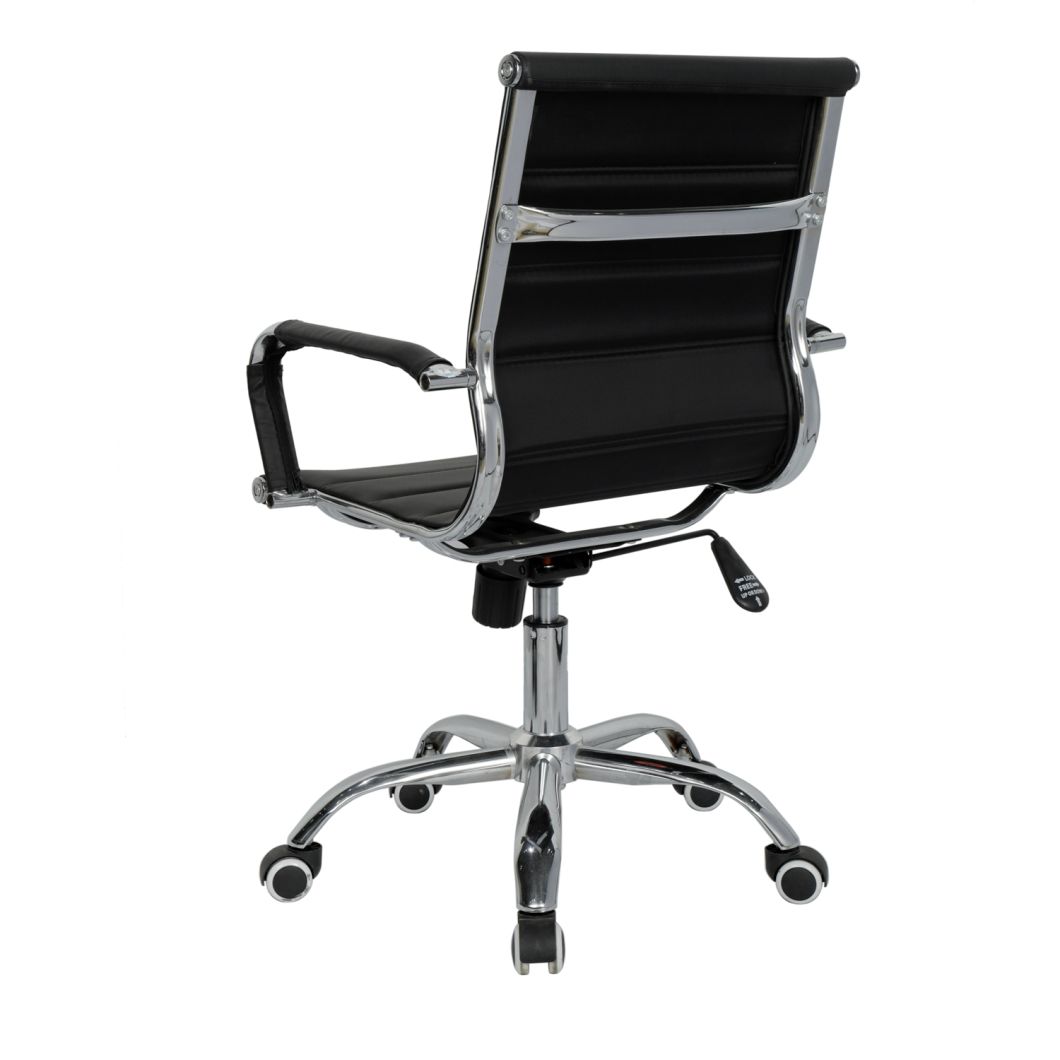 Black Ribbed Leather Executive Adjustable Swivel Office Chair