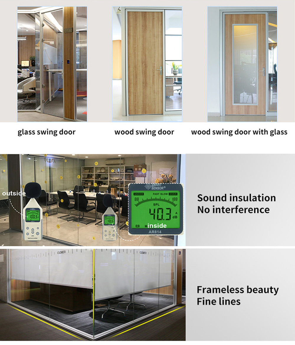 Commercial Acoustic Wall Aluminium Frame Office Partition Tempered Glass Partition