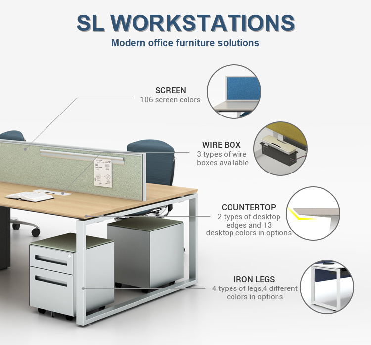 Factory Work Table Aluminum Desk Leg 6 Seaters Modern Office Workstation