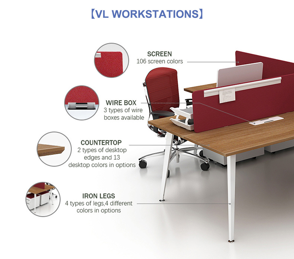 Workstation Supplier L Shaped Office Furniture Modern Melamine 4 Person Office Desks