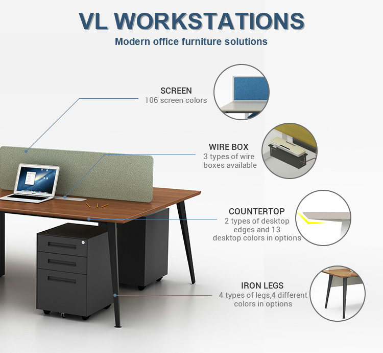 China Wholesale Modular Melamine Office Table Modern Workstation Desk for 4 Persons