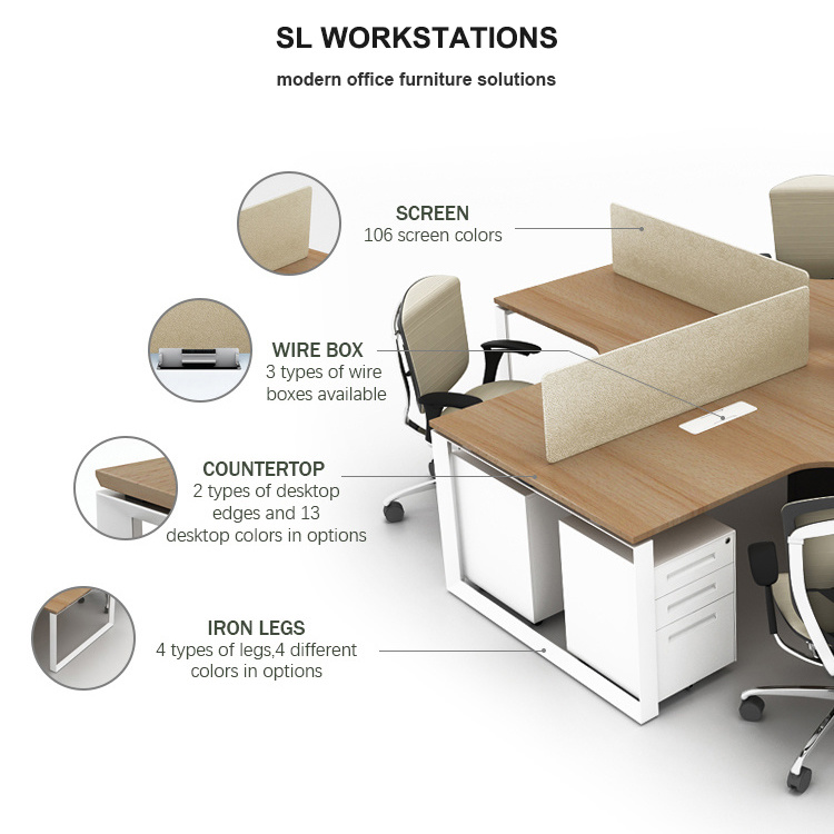 Factory Made Furniture L Shaped Workstation Modern 4 People Office Desk