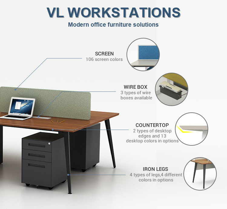 Factory Sales Commercial Aluminum Desk Leg 3 Persons Modern Office Workstation